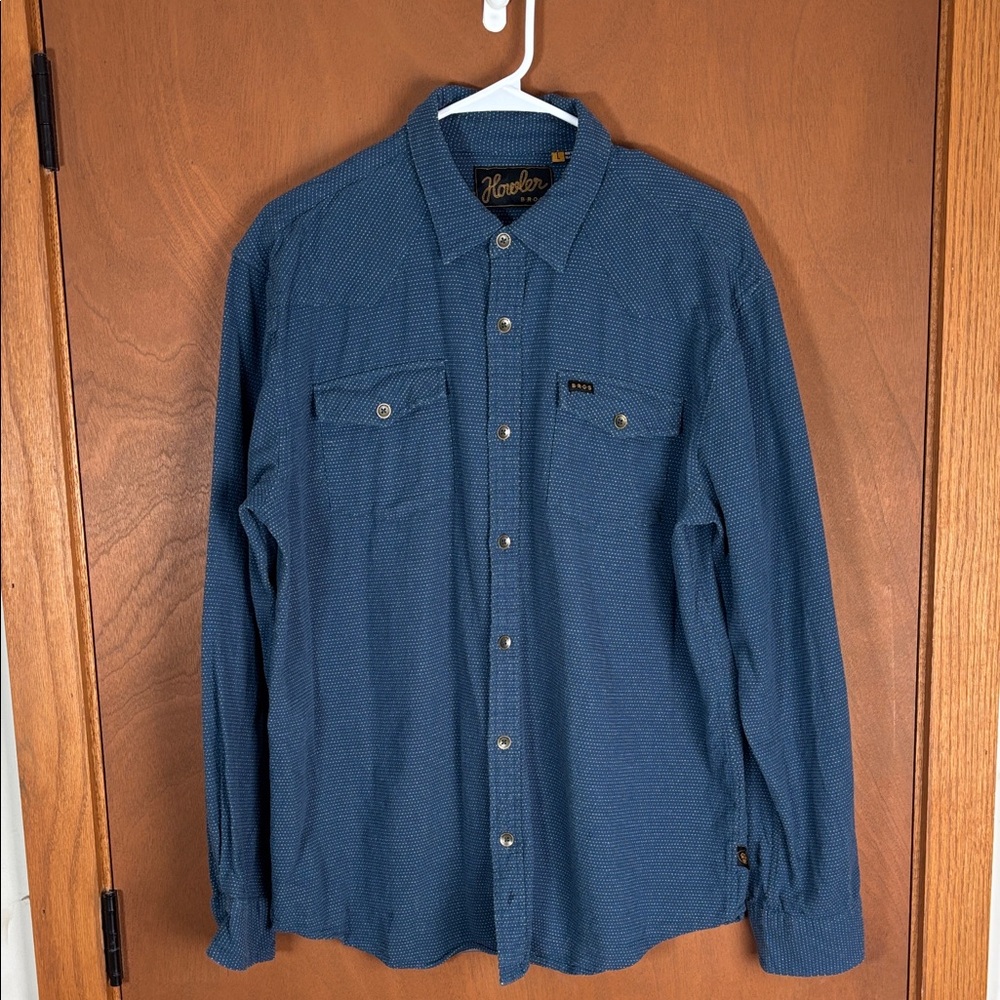 Howler Brothers Mens Large Blue Poka Dot Sheridan Western Cowboy Button Down